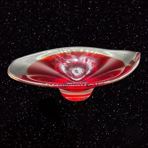 Sommerso Art Glass Bowl Centerpiece Red Clear Dish 9.5”W 3”T - Picture 4 of 10